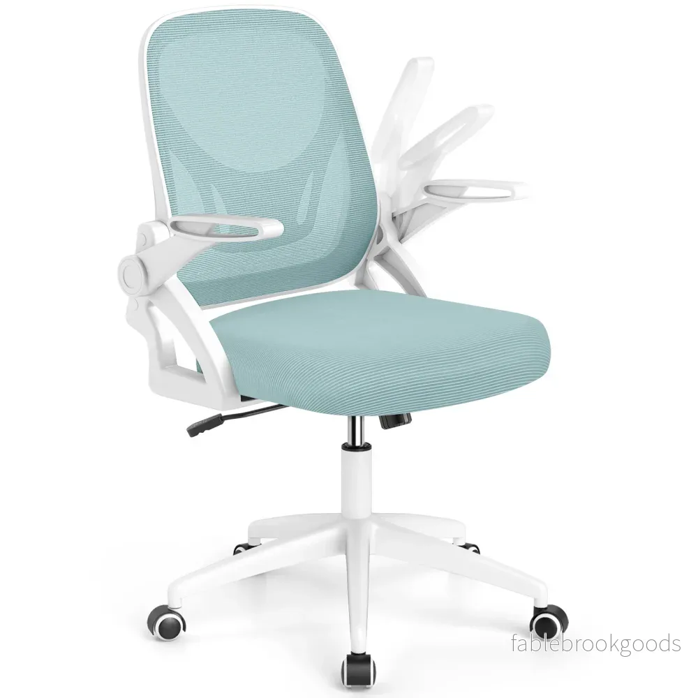 Ergonomisk – kontorsstol med fällbara armstöd och gungfunktion, skrivbordsstol – Blå
