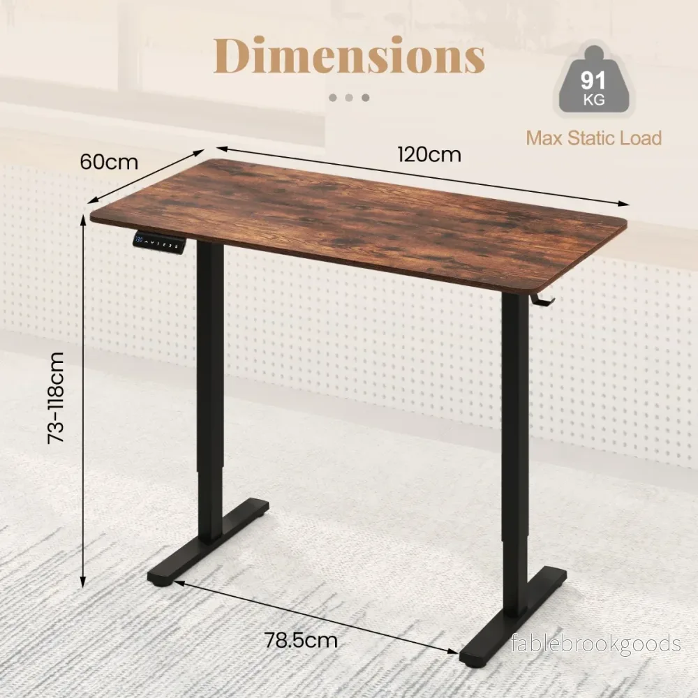 Höjjusterbart – Skrivbord med Krok Elektriskt Rustik – 120 x 60 cm – Brun - Bild 2