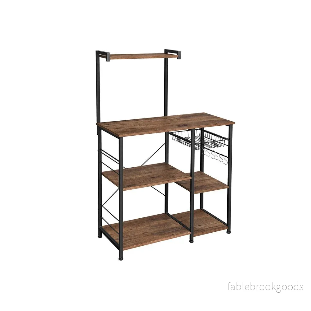 Kökshylla – Med metallkorg – Vintage Mörkbrun Kökshylla – Med metallkorg – Vintage Mörkbrun