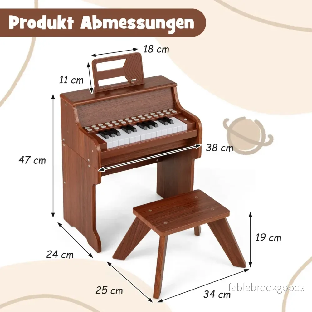 tangenter – Mini digitalpiano med pall Barnpiano justerbar hastighet – 25 – Brun - Bild 2