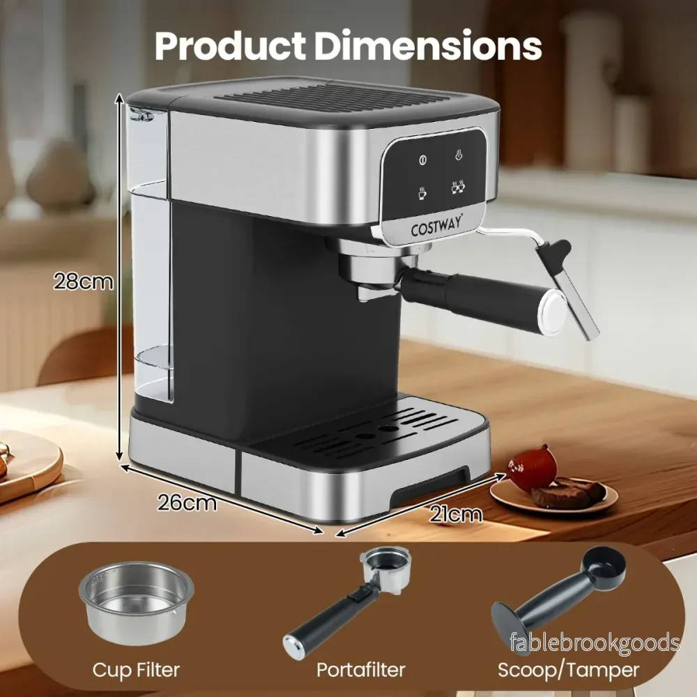 Espressomaskin – Bar W Espressokokare med Ånga Mjölkskummare Avtagbar Vatten Tank – 20 1200 18 L – Svart - Bild 2