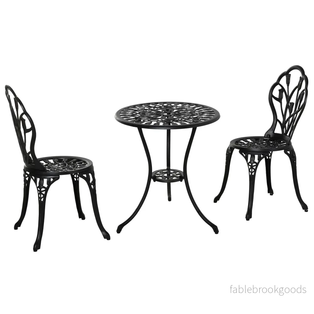 2-delat uteserveringsset, aluminiumbord och stolar, svart