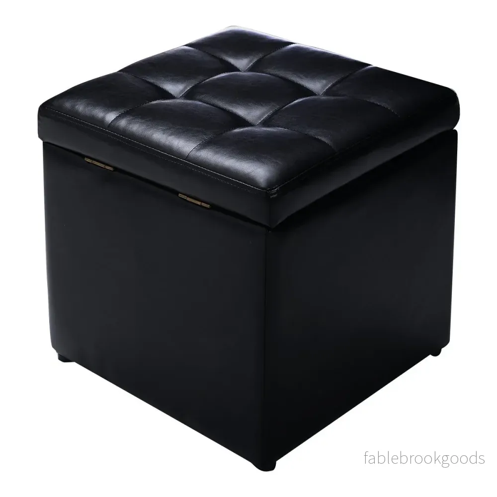 Seat – Cube sittbox sits pall förvaringsbox stoppad läder bröst – Svart