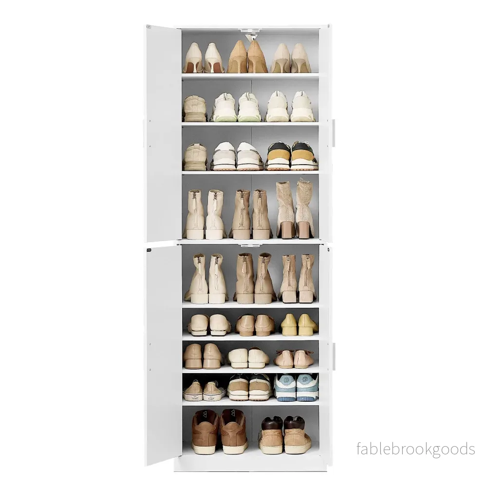 Schoenenkast – 175 cm Hoog – Verstelbare Planken – Met Deuren – Wit Schoenenkast – 175 cm Hoog – Verstelbare Planken – Met Deuren – Wit