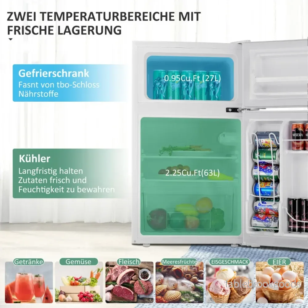 90L – Minikyl Separat frysfack Kompakt Kylskåp – 48,5 x 49,5 x 86 cm – Vit - Bild 3