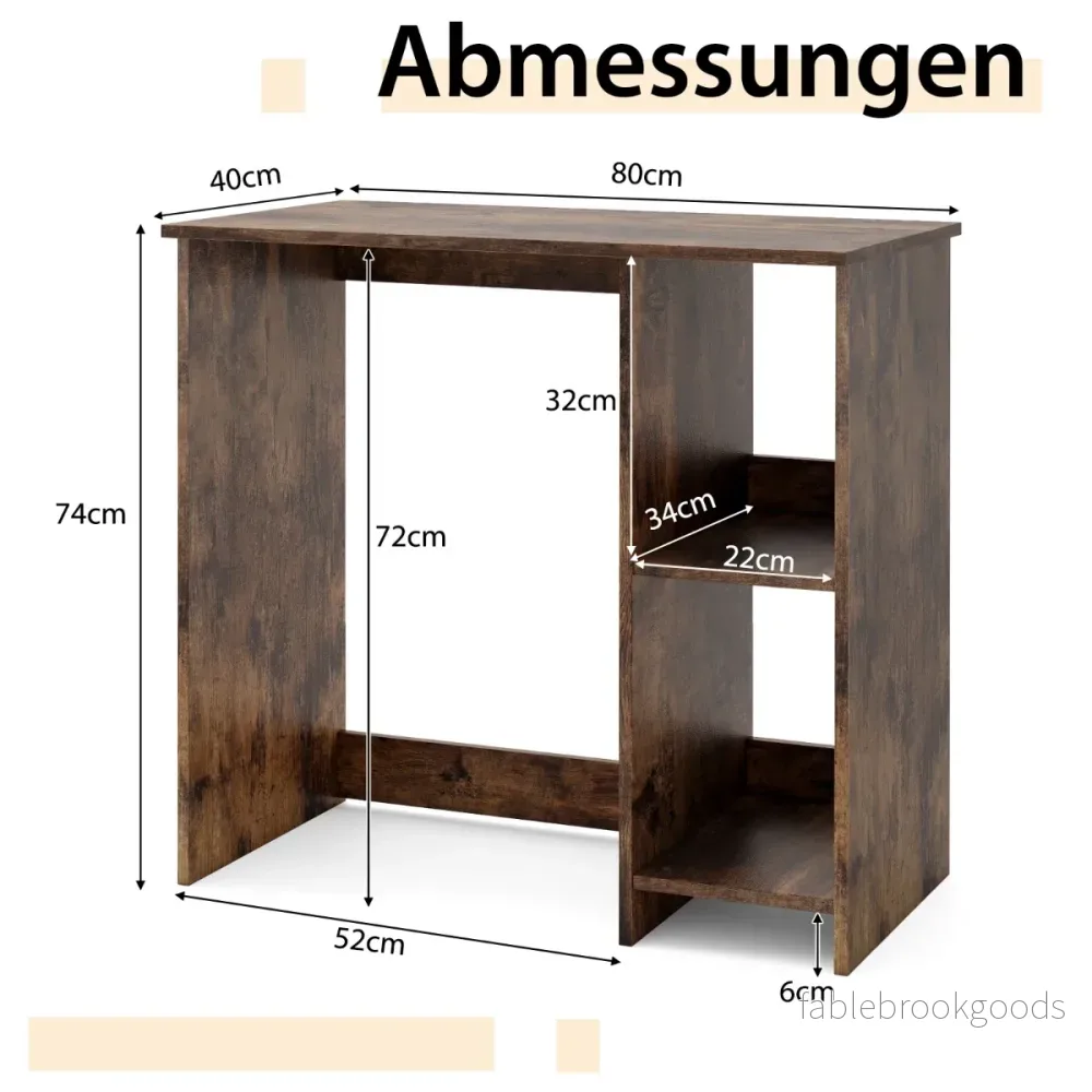 Litet – skrivbord med fack Kontorsbord PC Brunt – 2 80 x 40 x 74 cm – Brun - Bild 2