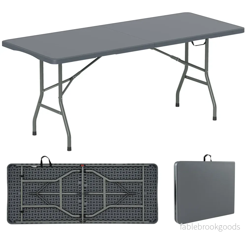 Trädgårdsbord – Campingbord hopfällbart Fällbord med HDPE bordsskiva och bärhandtag – 180 x 74 cm – Grå