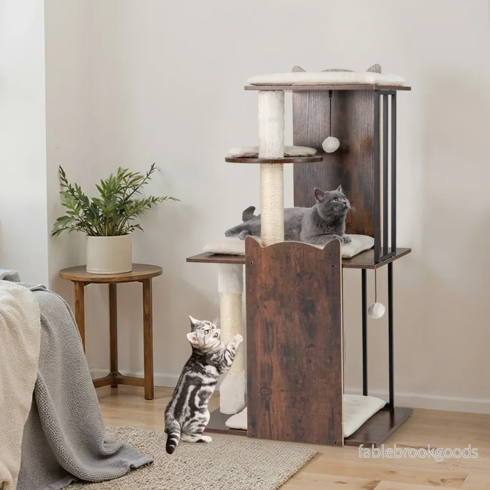 Klösträd – med Klösäule och Plattform Boll Avtagbar Kudd Kattträd – 4 112 cm – Rustik brun - Bild 3