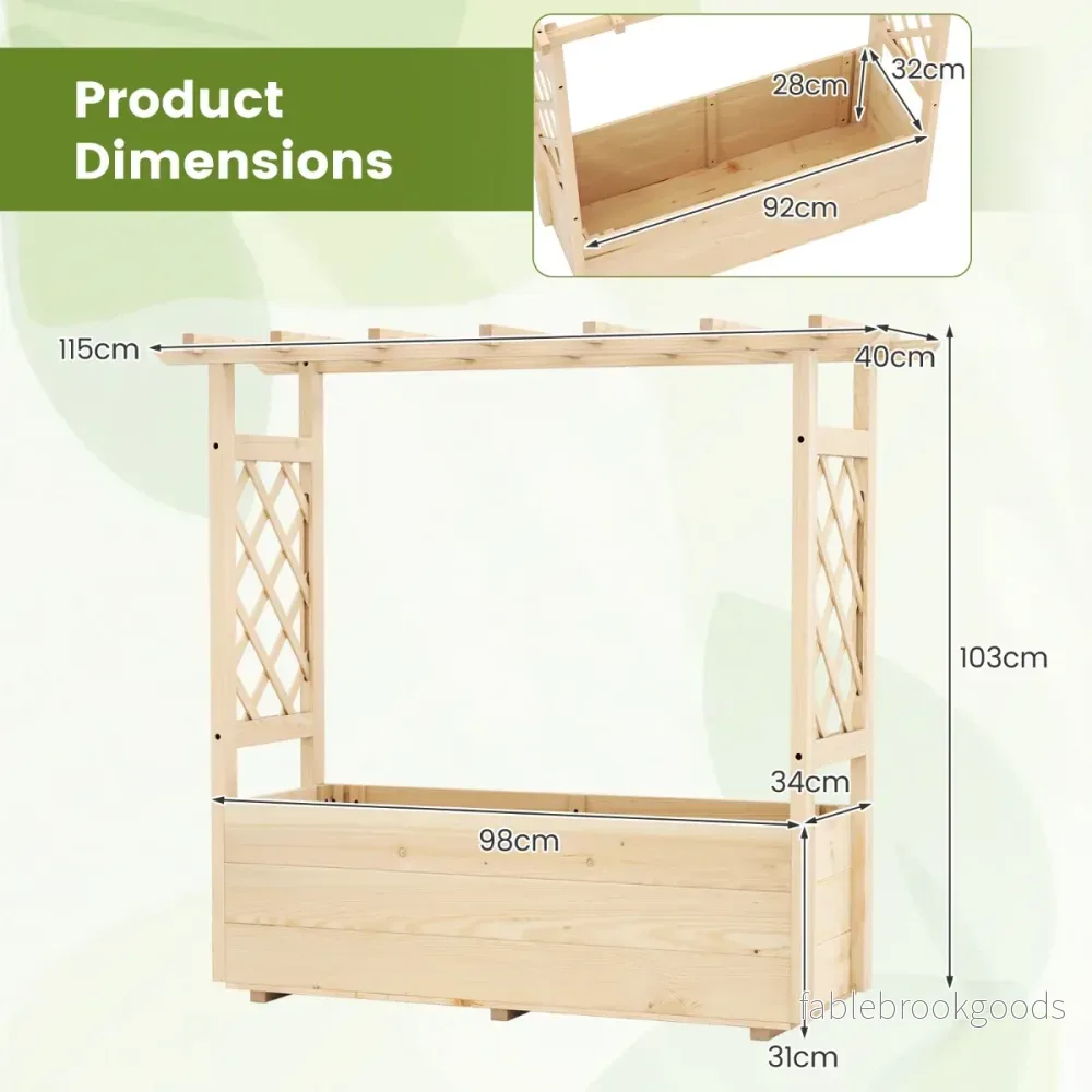Höjdträdgård – med spaljé och hängande tak, planteringslåda stöd för klättrande växter dräneringshål, – 115 x 40 x 103 cm – Natur - Bild 2