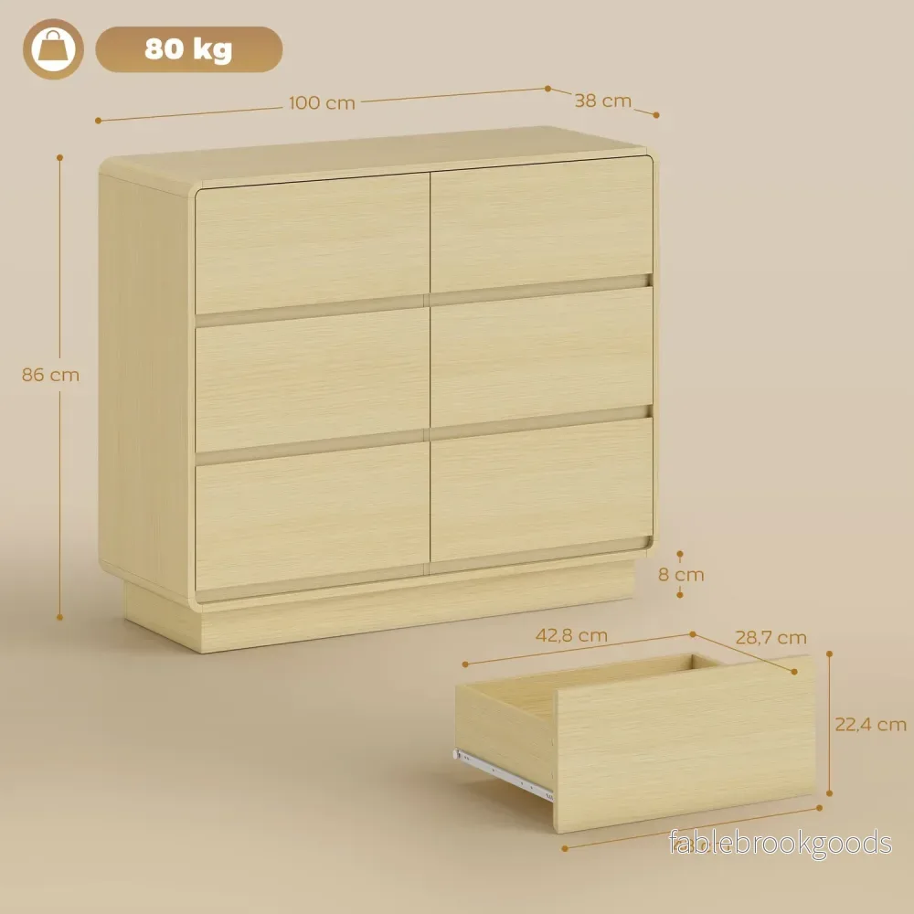Skänk med 6 lådor, 100 cm, naturträfinish - Bild 3