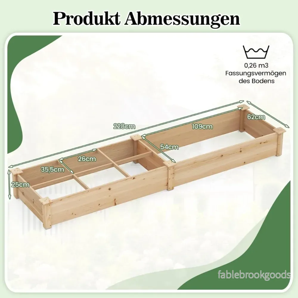 Upphöjd – säng med växtlådor och avdelare Naturlig – 2 228 x 62 x 25 cm – Natur - Bild 2