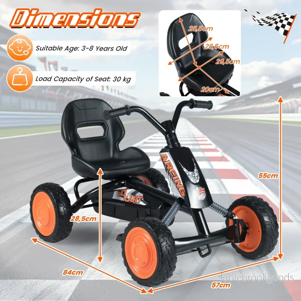 Barn – Gokart Med Justerbar Sittplats Pedal Framåt Bakåt Däck Utomhus För År – 3-8 – Svart - Bild 2