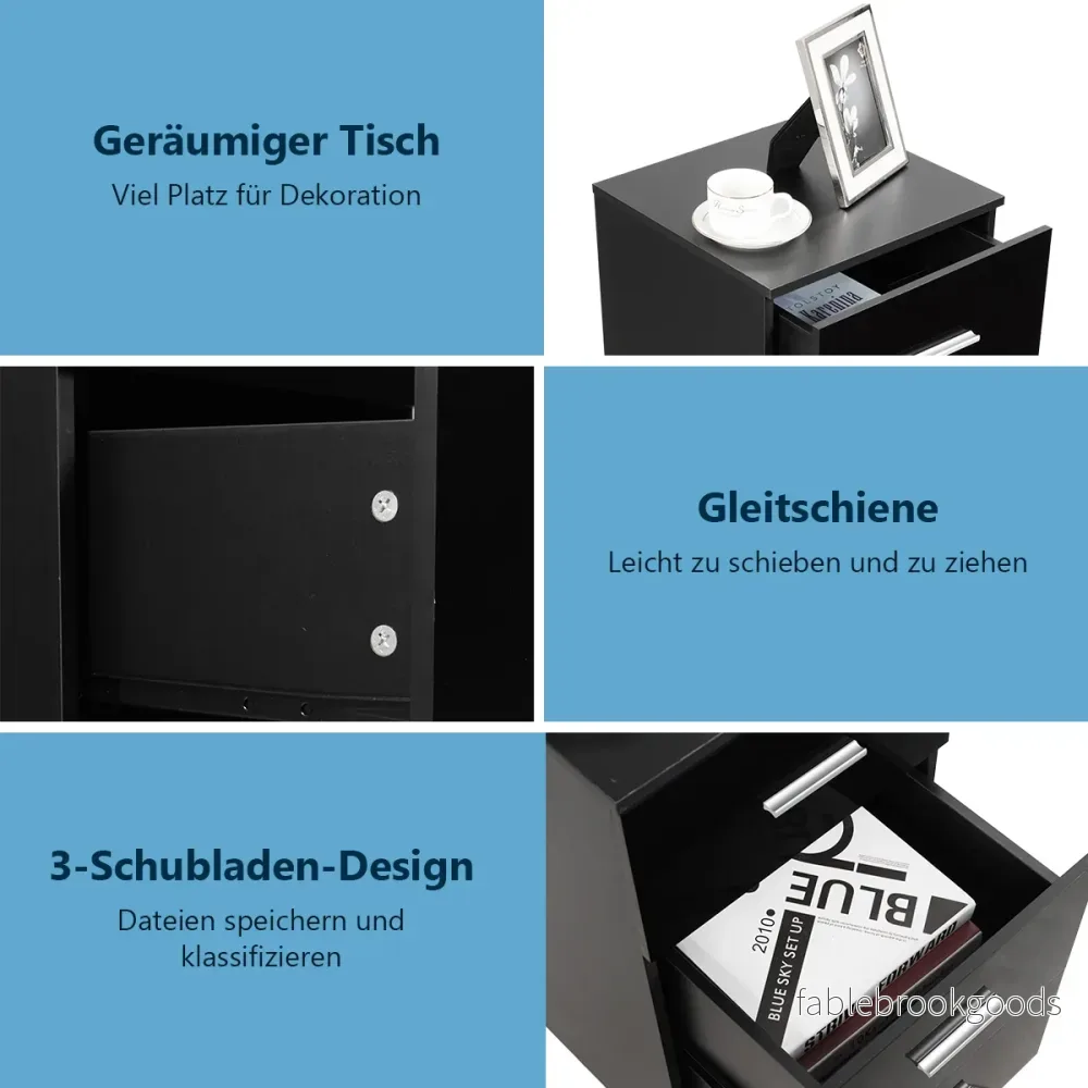 Set – med sängbord lådor kontorsskåp – 2 3 37 x 34 x 66,5 cm – Svart - Bild 3