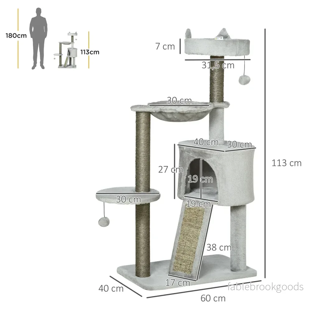 Kattskrapträd med grotta & sisal, 113 cm, ljusgrå - Bild 3