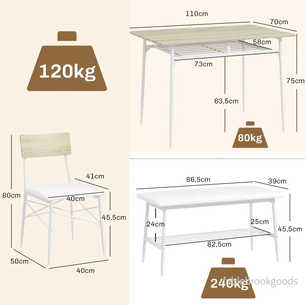 Matbordsset med bänk och stolar, ekfinish - Bild 3