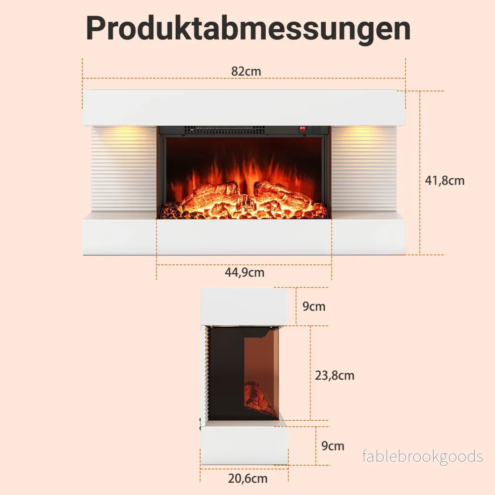 Elkamin – med värme och LED sidobelysning Svävande väggkamin fjärrkontroll – Vit - Bild 2