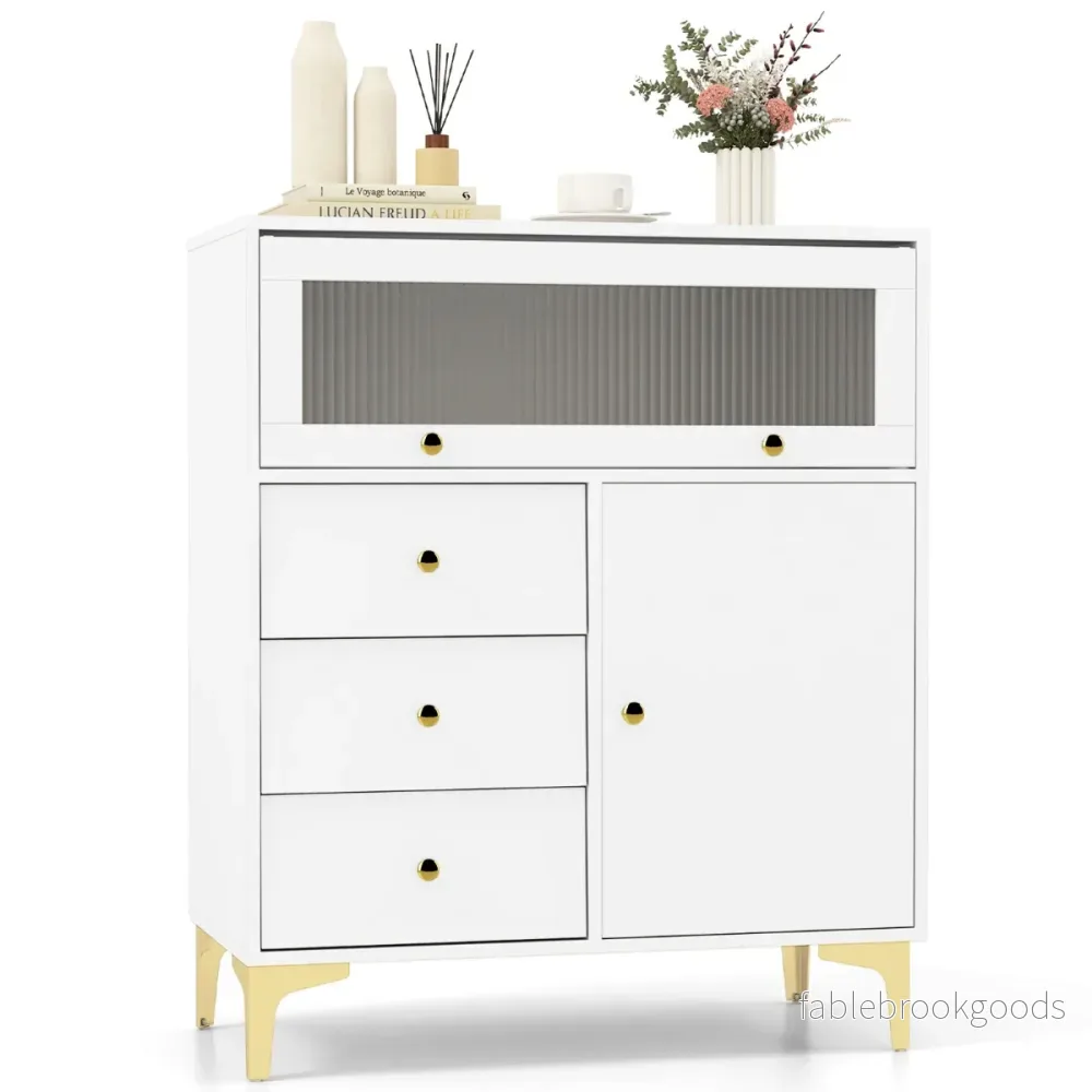 Byrå – med lådor och dörrar Skänk uppfällbar glasdörr – 3 2 80 x 40 x 95,5 cm – Vit