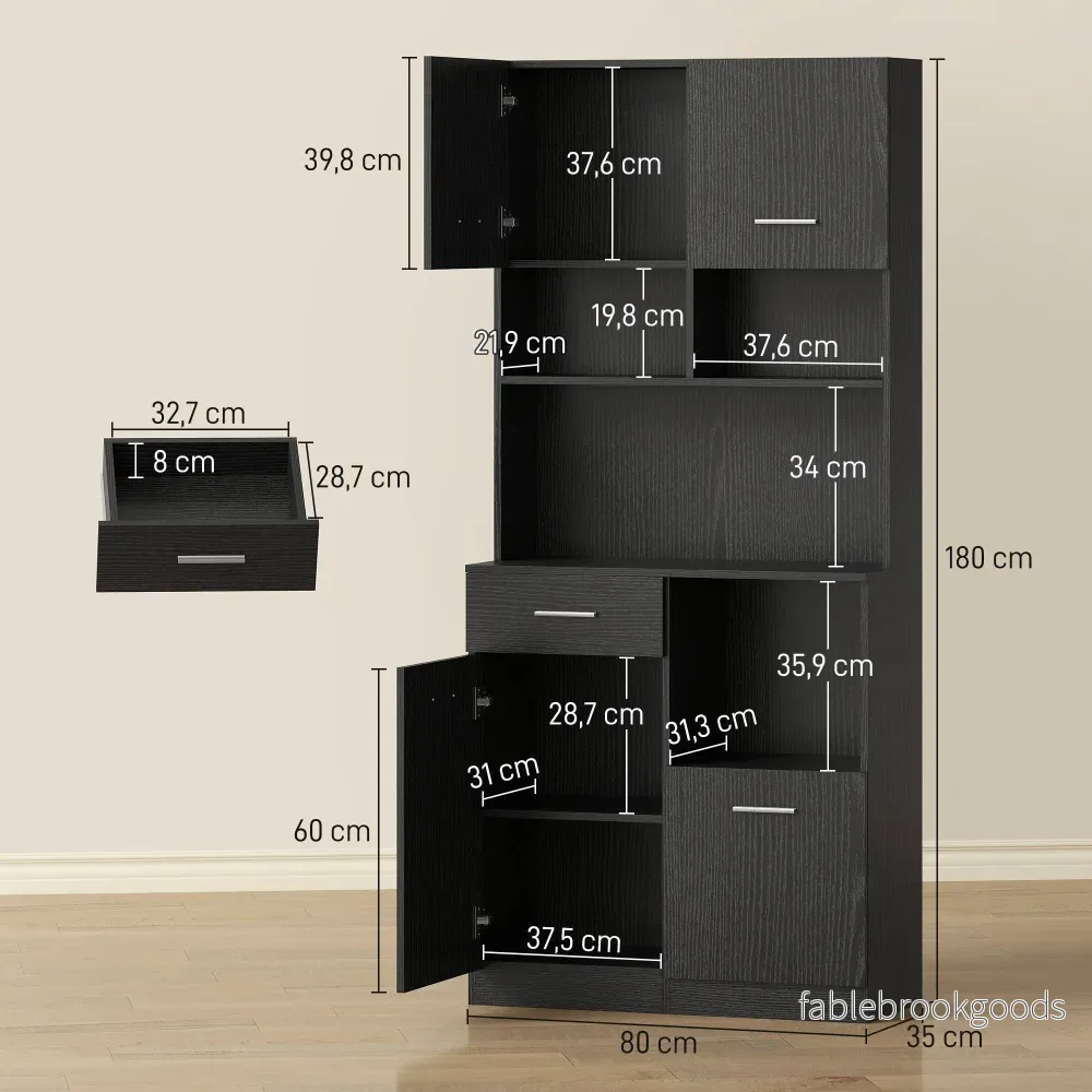 Köksbufféskåp, mjukstängande dörrar, 80x35x180 cm, svart - Bild 3