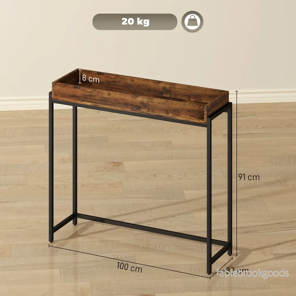 Smalt konsolbord, metall och spånskiva, rustikt brunt - Bild 3