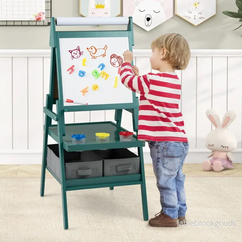 i – Barn Tafel med Pappersrulle och magnetisk Krittavla Whiteboard Dubbelsidig – 3 1 – Grön - Bild 3