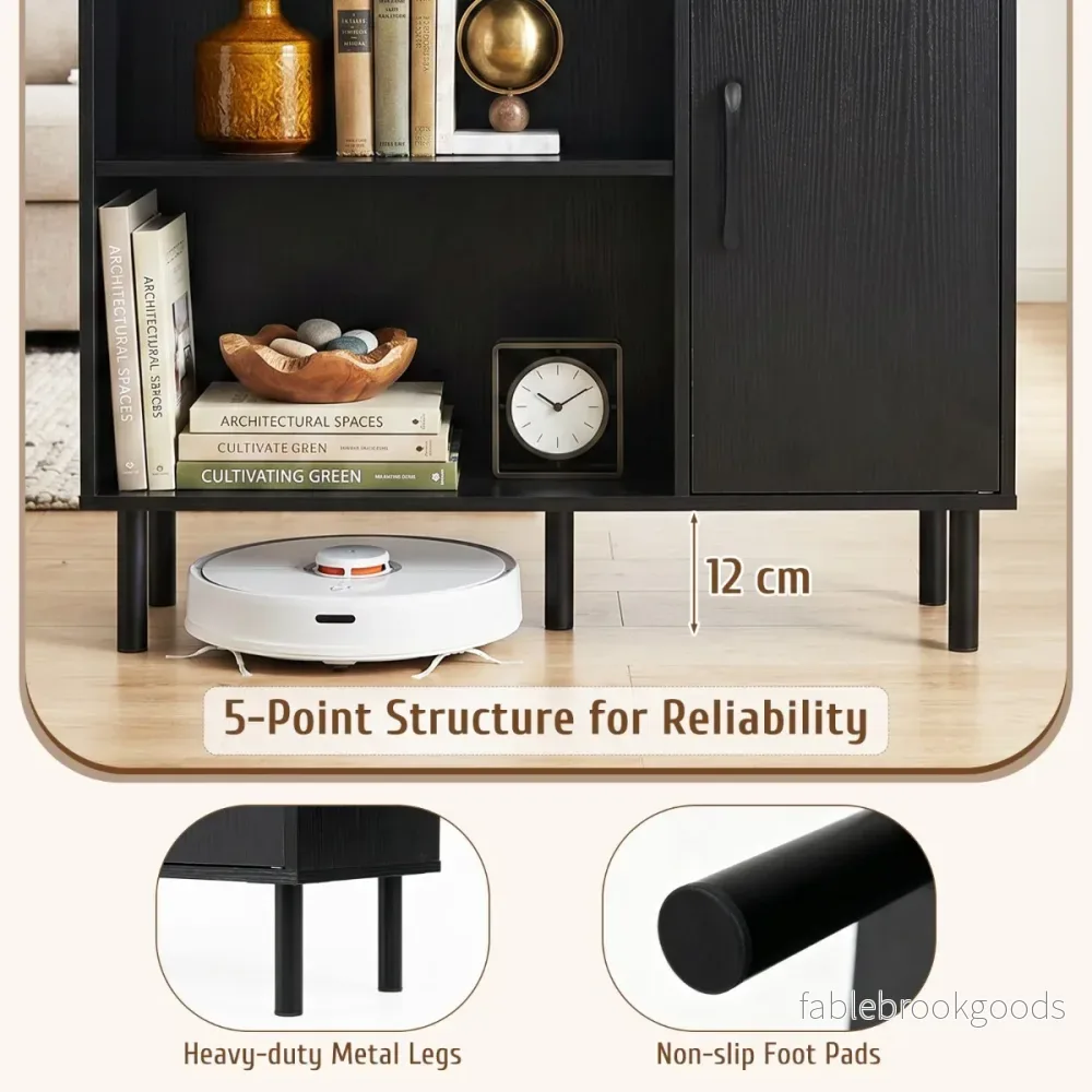 Sideboard – köksskåp med öppna fack och dörrar, byrå – 4 2 – Svart - Bild 3