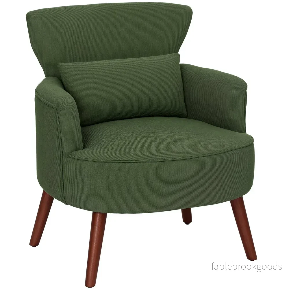 Grön manchester Wingback stol – högdensitetsskum, 18 cm stoppning