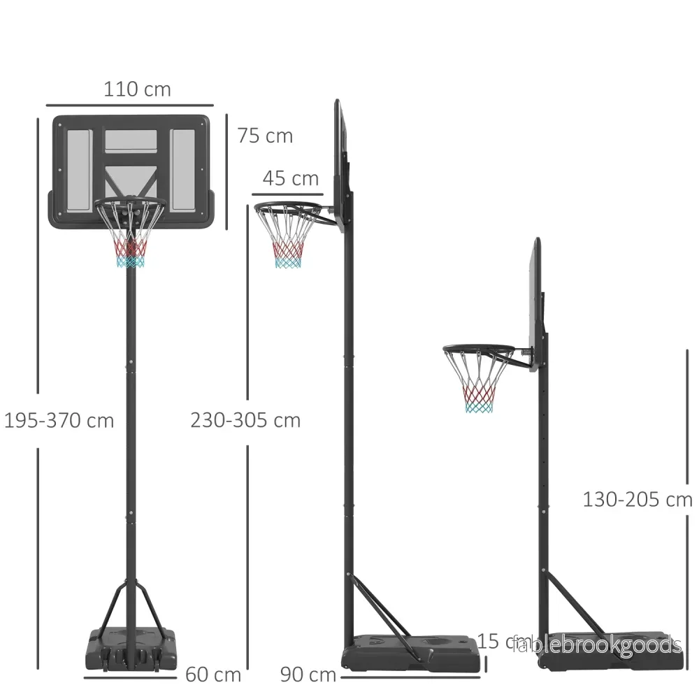 Justerbar 2-i-1 basketbåge med stålstativ, 195-370 cm - Bild 2
