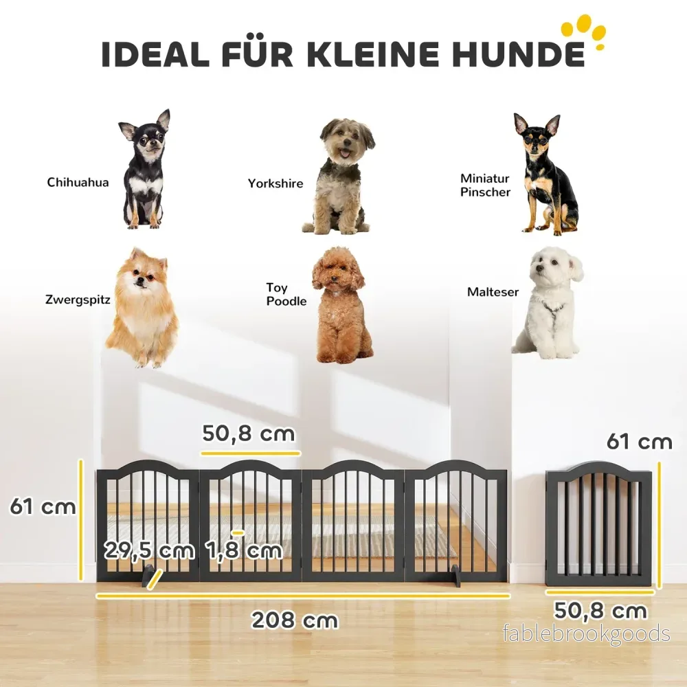 Fristående hundgrind, hopfällbar, 4 paneler, 208x29,5x61 cm, svart - Bild 3