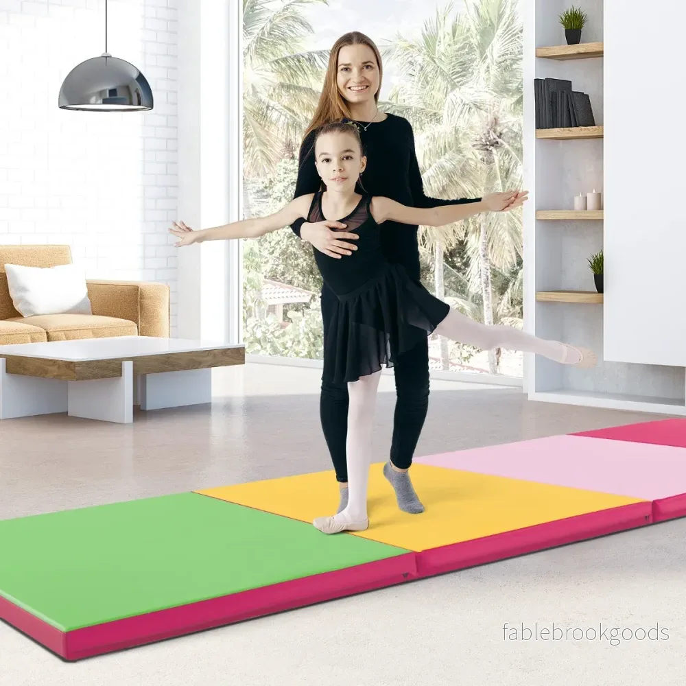 Mjuk – golvmatta av konstläder med klätterfäste och bärhandtag + – 300 x 117 x 5 cm – Rosa + grön - Bild 3