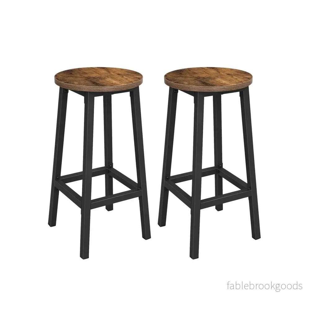Barstolar set om 2 – Rund sits – Vintage brun/svart