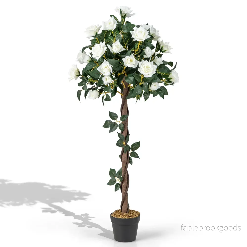Rosenbaum – med vita rosor konstträd blommor konstgjort blomträd – 120 cm – Vit