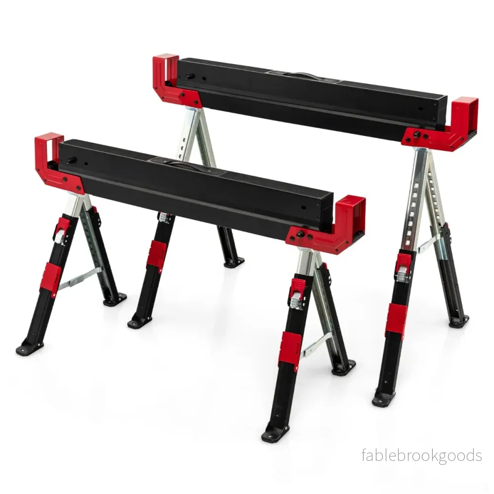 Hopfällbar – såghäst i pack av stål med stödarmar Höjdjusterbar – 2 2 x 4 61,5-82,7 cm – Röd och svart - Bild 2