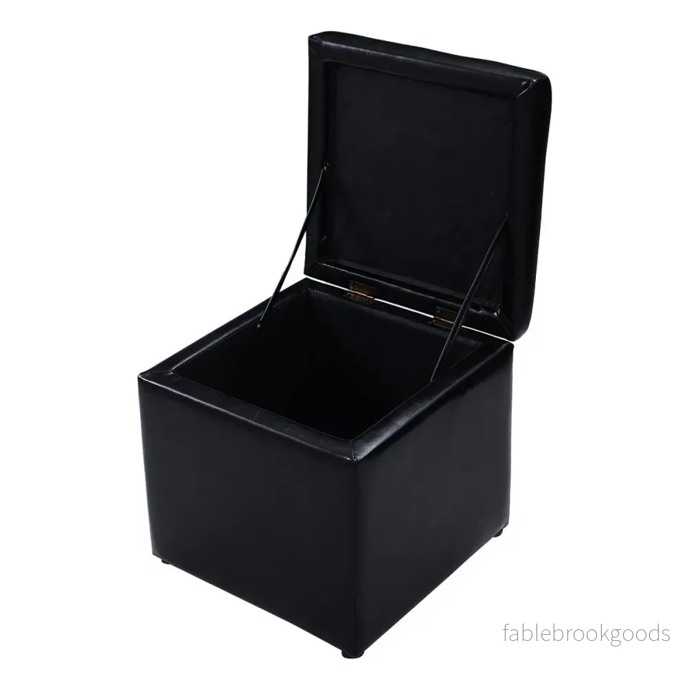 Seat – Cube sittbox sits pall förvaringsbox stoppad läder bröst – Svart - Bild 3