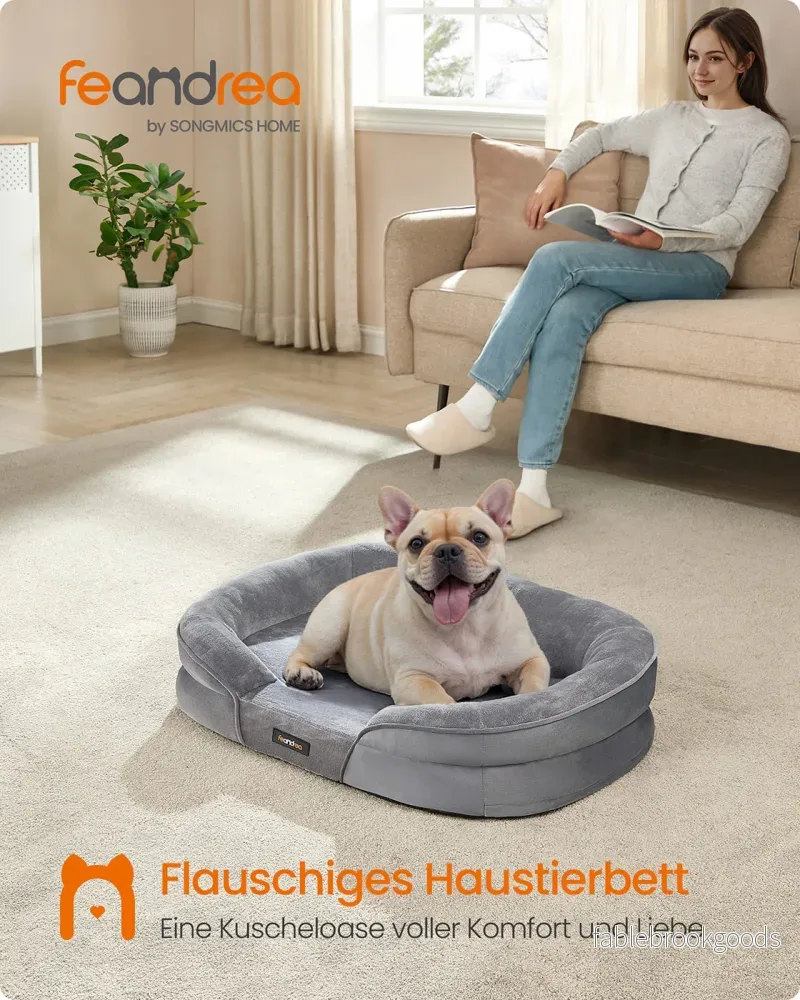 Hundbädd – Upphöjda kanter – Flanell – Ljusgrå - Bild 2