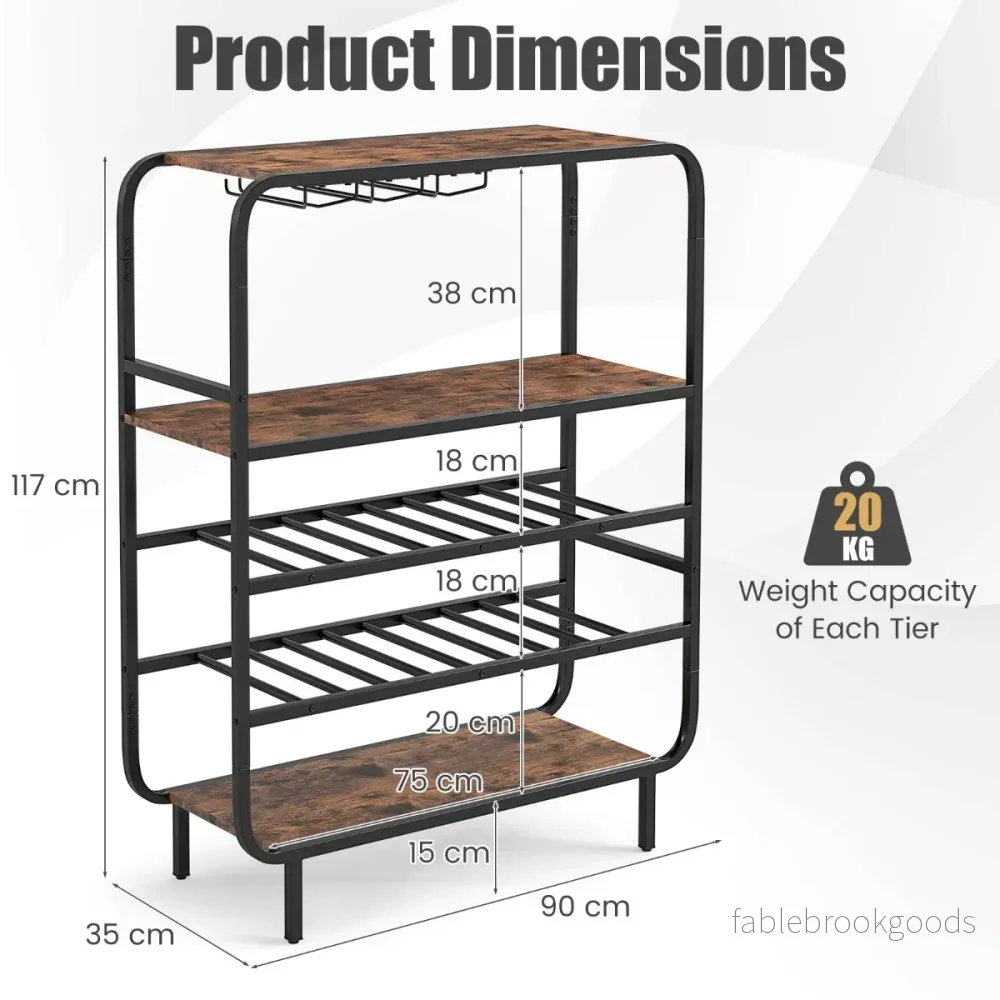 Etage – Vinhylla för Flaska med Glas Hållare Flaskhylla Vinställare – 5 16 90 x 35 x 117 cm – Rustik brun - Bild 2