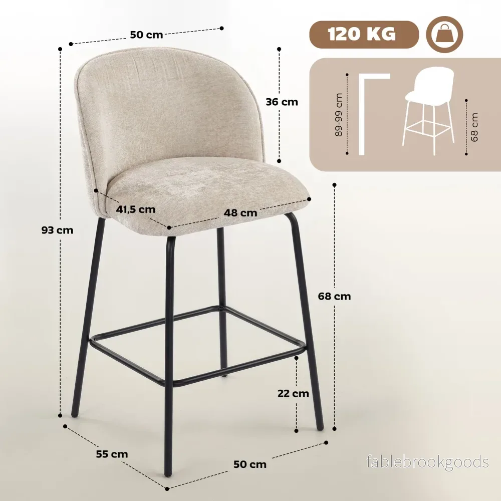 Barstolar Set om 2, Ryggstöd och Fotstöd, Beige - Bild 3