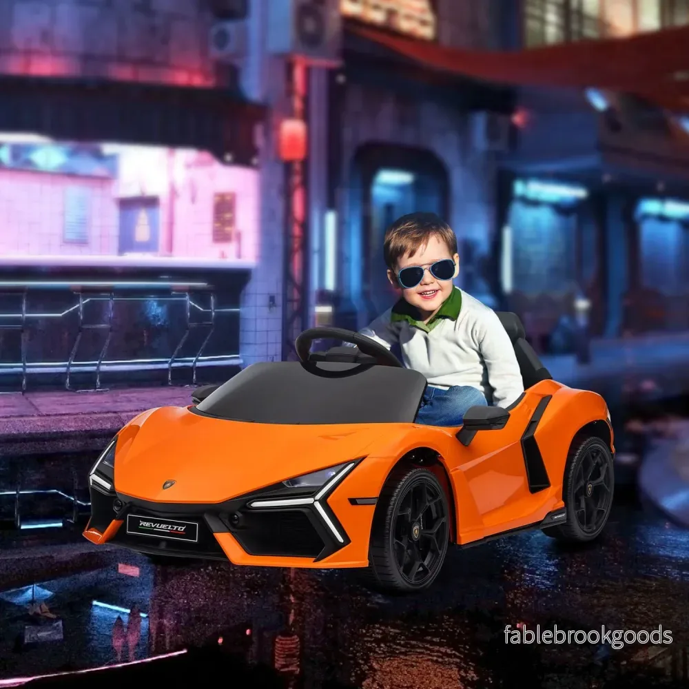 Elbil för barn 12V med fjärrkontroll, musik, USB-port, orange - Bild 2