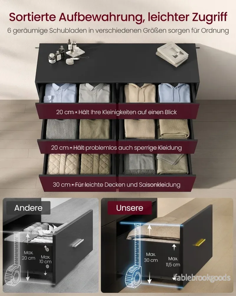 Commode - 40 x 119 x 78 cm - 6 lades - inktzwart - max. belasting bovenpaneel 75 kg - max. belasting per lade 10 kg - Bild 3