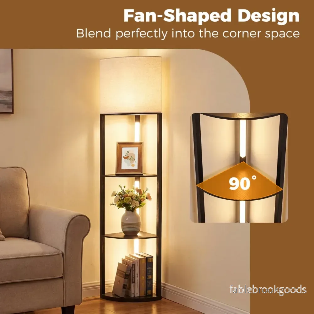 Hörn – golvlampa med Hyllor stegs displayhylla dimmbara LED lampor – 3 – Svart - Bild 3