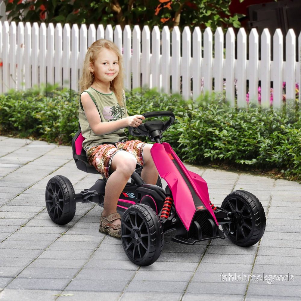 Rosa pedal gokart för barn 3-8 år, handbroms & justerbar sits - Bild 2