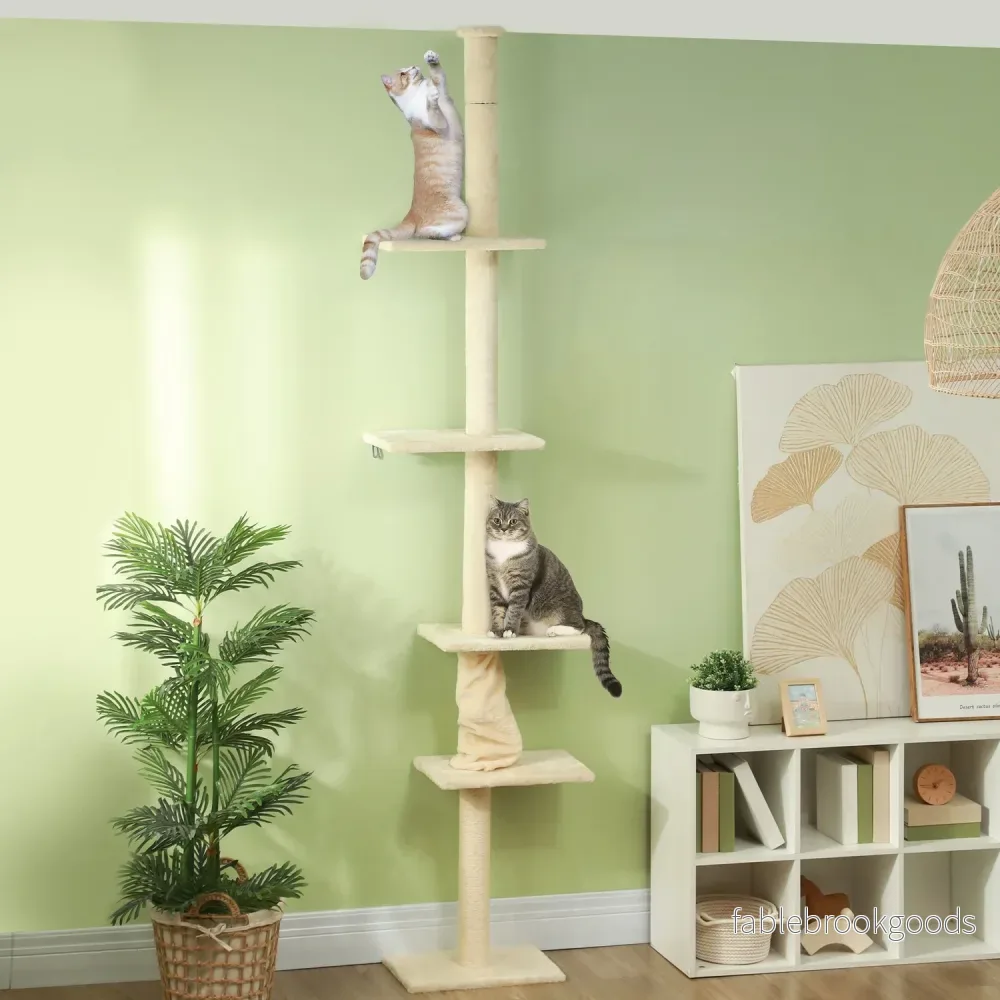 Kattträd med högt i tak med plattformar, 225-275 cm, kräm - Bild 2