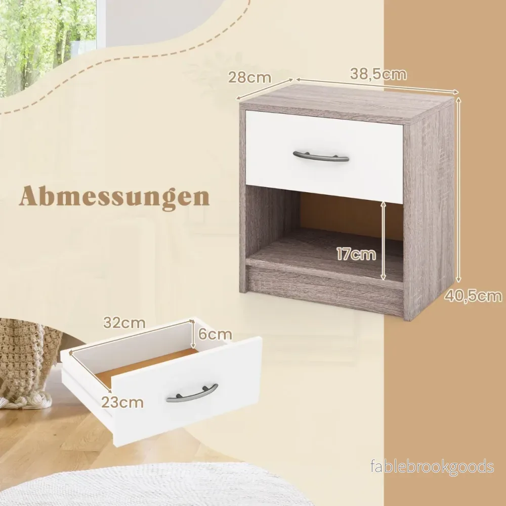Sängbord – med låda Litet sidobord öppet fack + – 38,5 x 28 x 40,5 cm – Ljusgrå + vit - Bild 3