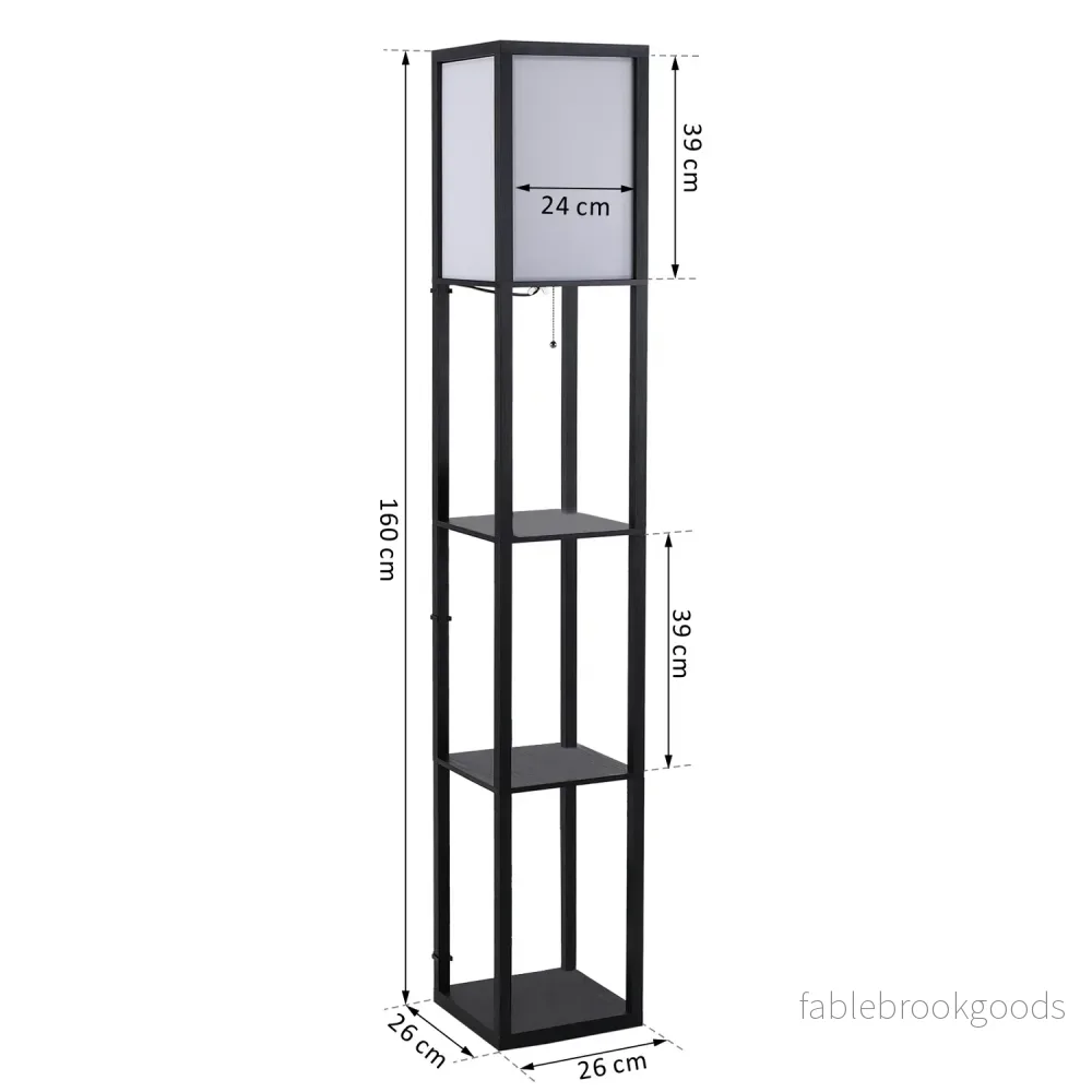 Svart trägolvlampa med hyllor, E27 sockel, 160cm - Bild 3
