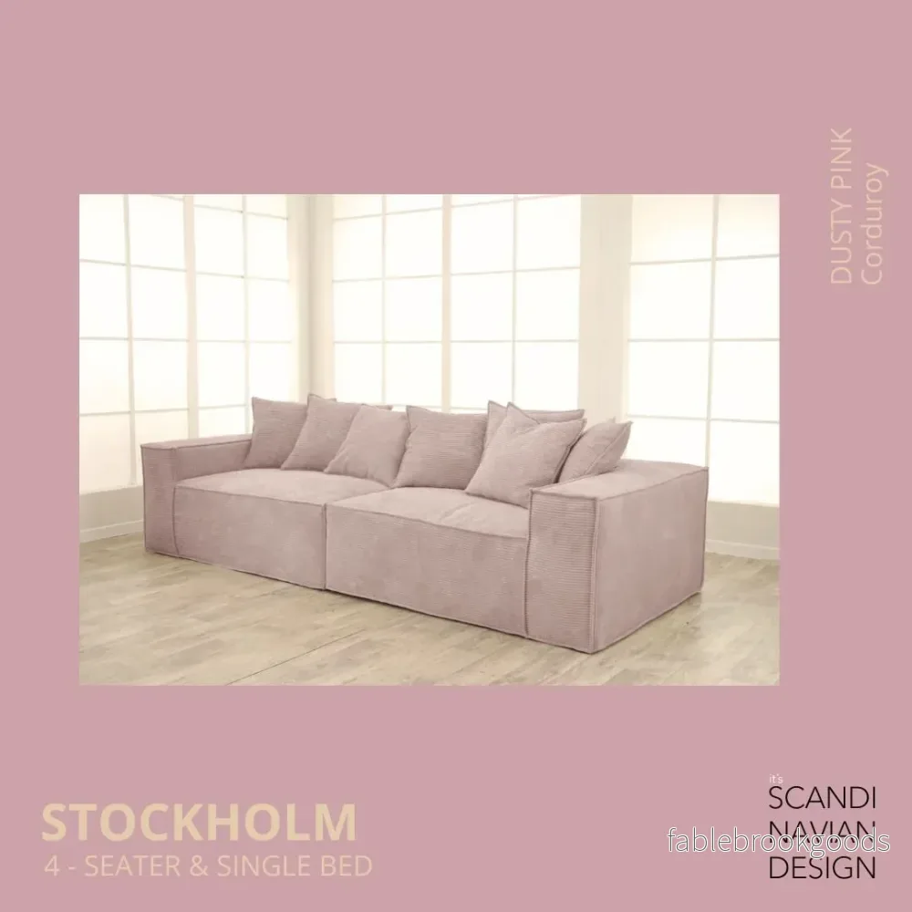 Stockholm 4-seater sofa/single bed Corduroy Dusty Pink removable & washable cover - Bild 3