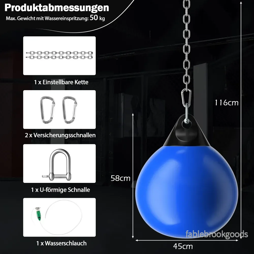 Vattenboxsäck – boxningssäck med justerbar metallkedja – 50 kg Ø 45 cm – Blå - Bild 2