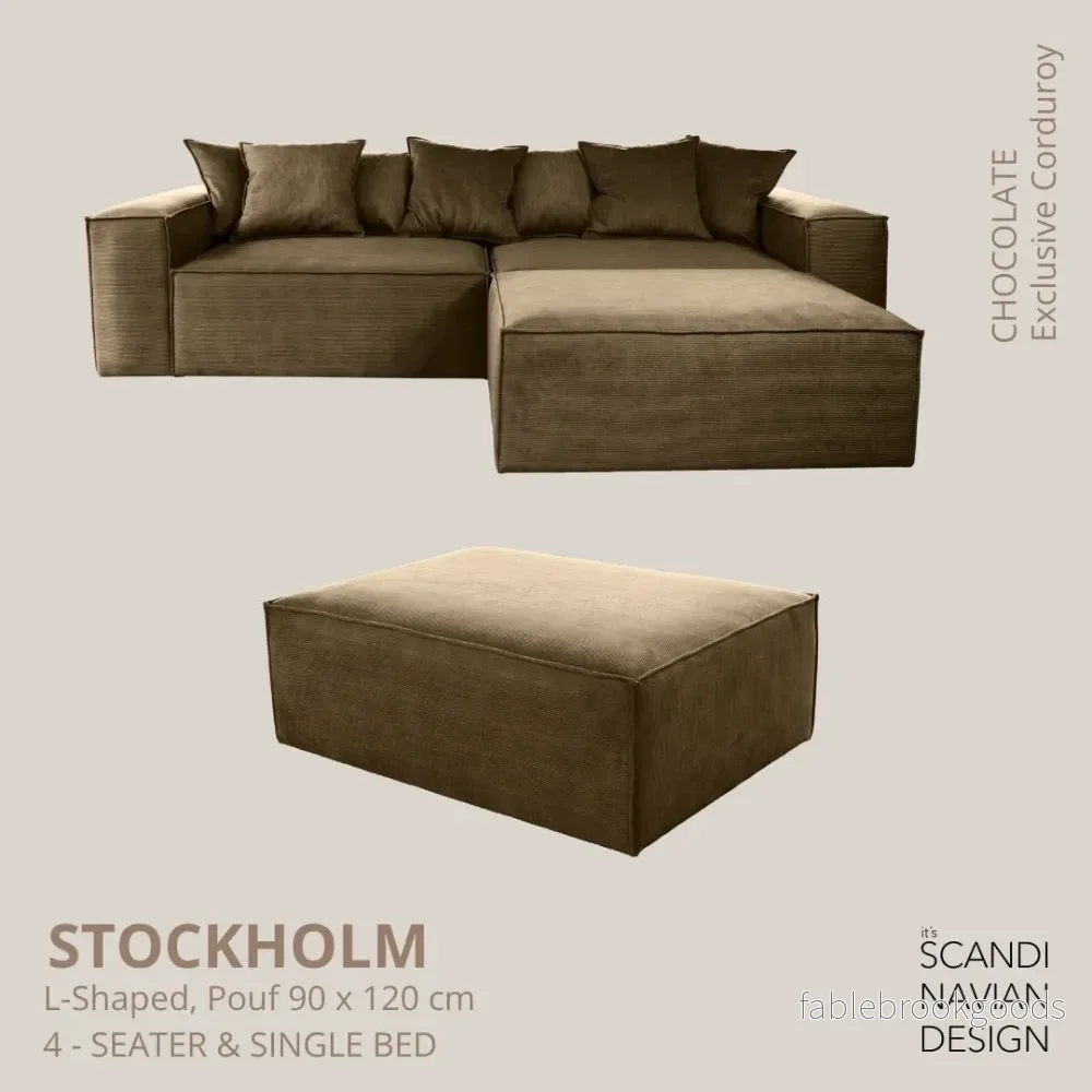 Stockholm L- Shaped sofa/single bed Exclusive Corduroy Chocolate removable & washable cover - Bild 2