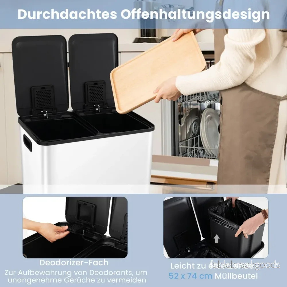Papperskorgen – fack 30L soptunna kökspedalkorg med mjukstängande lock – 2 2 x – Vit - Bild 3