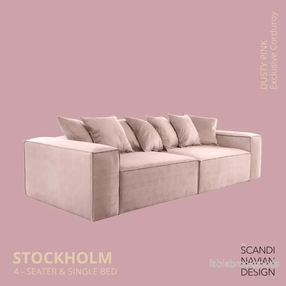 Stockholm 4-seater sofa/single bed Exclusive Corduroy, Dusty Pink removable & washable covers - Bild 2