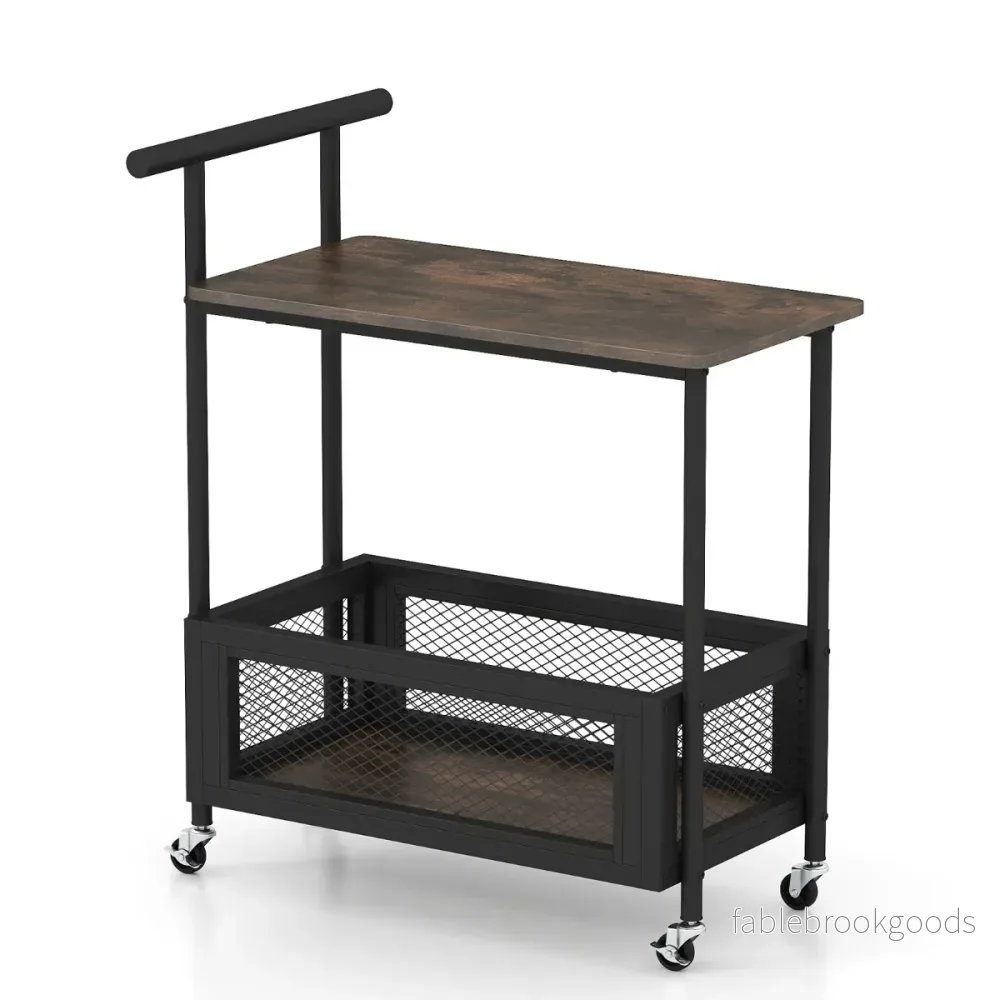 Sidobord – med Hjul Soffbord Handtag Vardagsrumsbord Öppen Lagringsyta – 60 x 40 x 72 cm – Svart