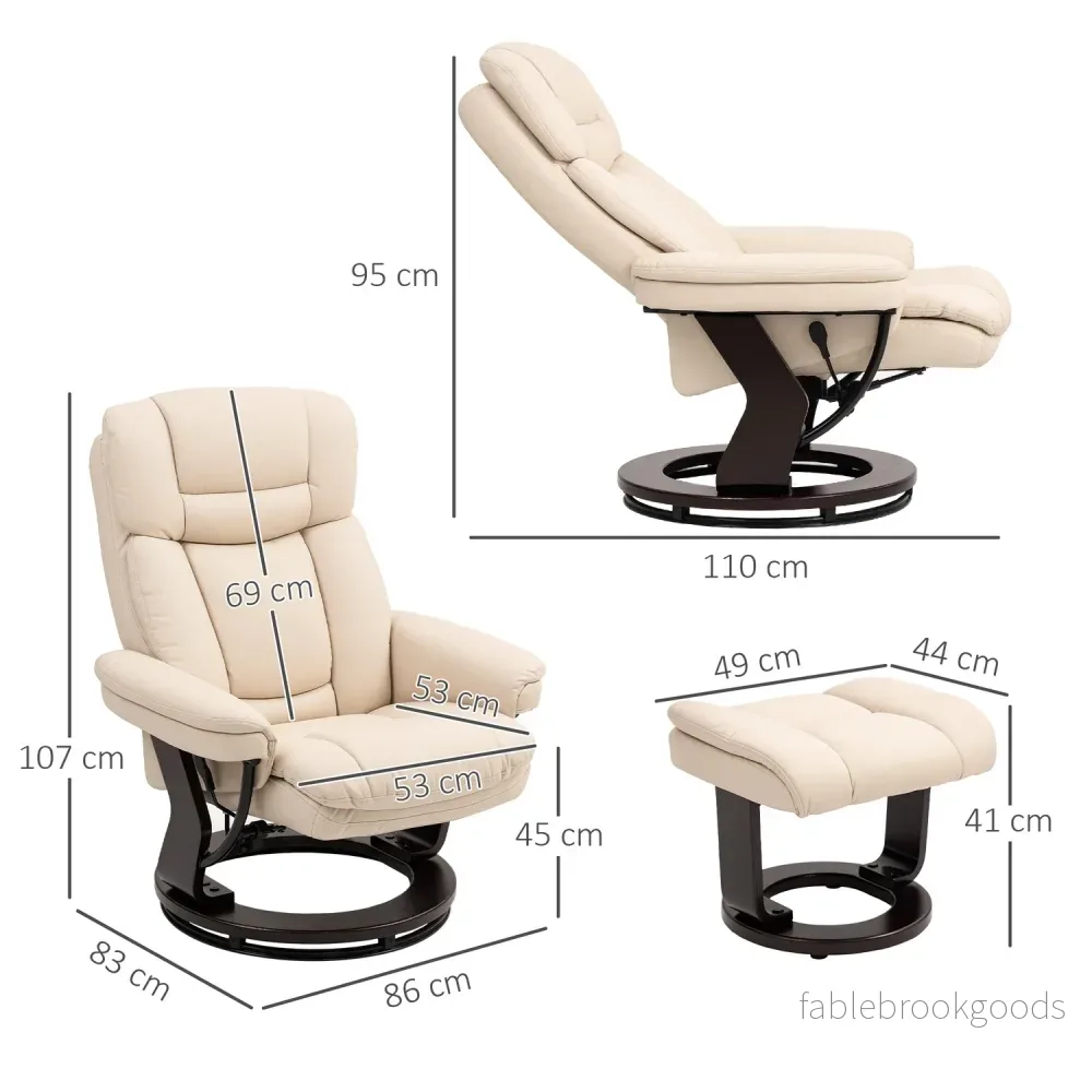 Cream Faux Leather Recliner Stol med Ottoman, 360° vridbar - Bild 3